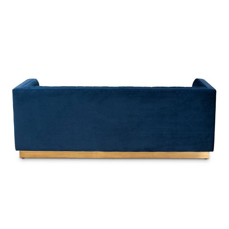 Aveline Velvet Upholstered Finished Sofa Navy Blue/Gold - Baxton Studio: Chic, Tufted, No Assembly, Metal Base