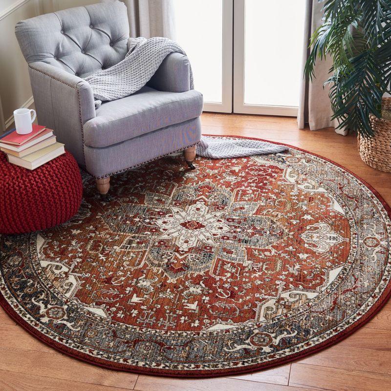 Herat Red and Ivory Round Oriental Synthetic Area Rug