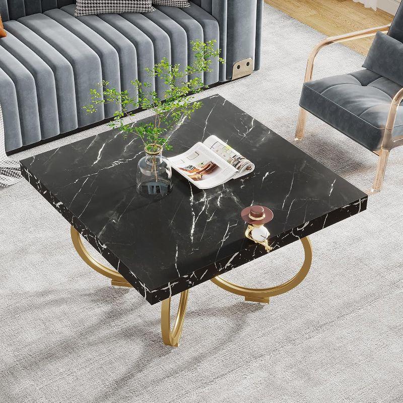 Tribesigns Square Coffee Table, 31.5" Modern Cocktail Table with Geometric Frame, Faux Marble Center Table Tea Table for living room