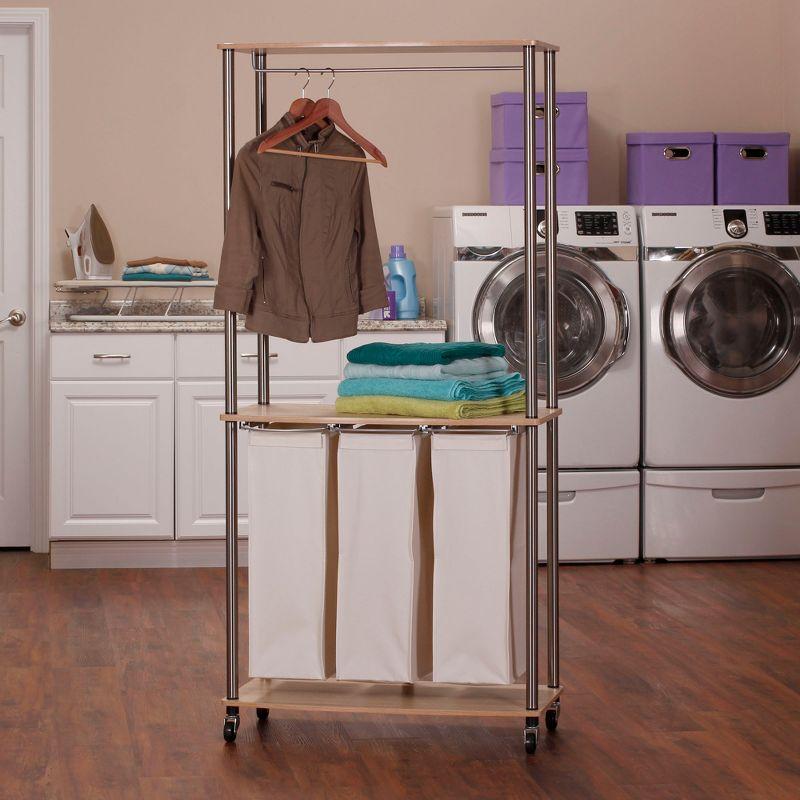Modern Laundry Center with Wheels, 6 Load Capacity, Steel Frame, Light Ash Wood Grain Laminate