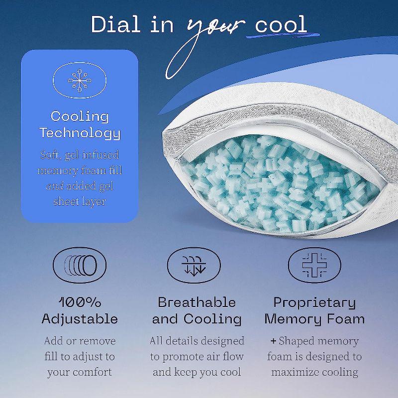Coop Home Goods The Eden Cool+ Adjustable Pillow, Queen Size Plus Memory Foam Pillows with Cooling Gel, Back, Stomach or Side Sleeper, Neck Support