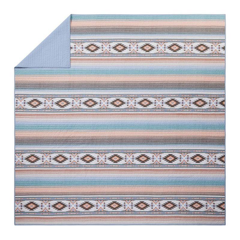 Sunset Canyon Cotton Bedding - Blue/Coral/Beige Quilt Set