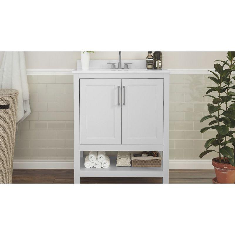 Gray Freestanding Bathroom Vanity with Carrara Marble Top and Ceramic Sink