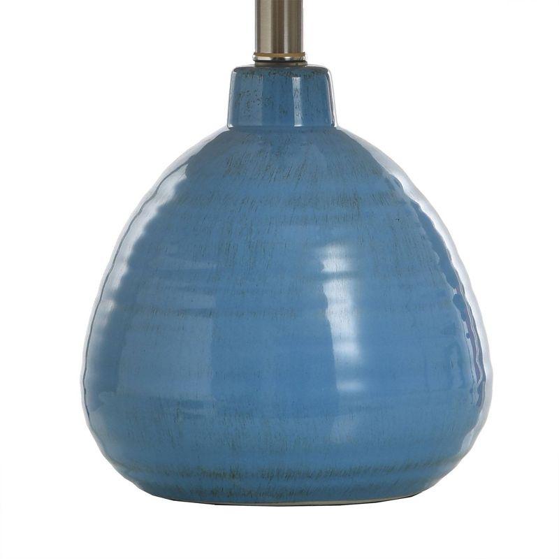 Cameron Ceramic Jug Lamp Seaside Storm Blue Finish - StyleCraft: Nautical Accent, Beige Linen Shade