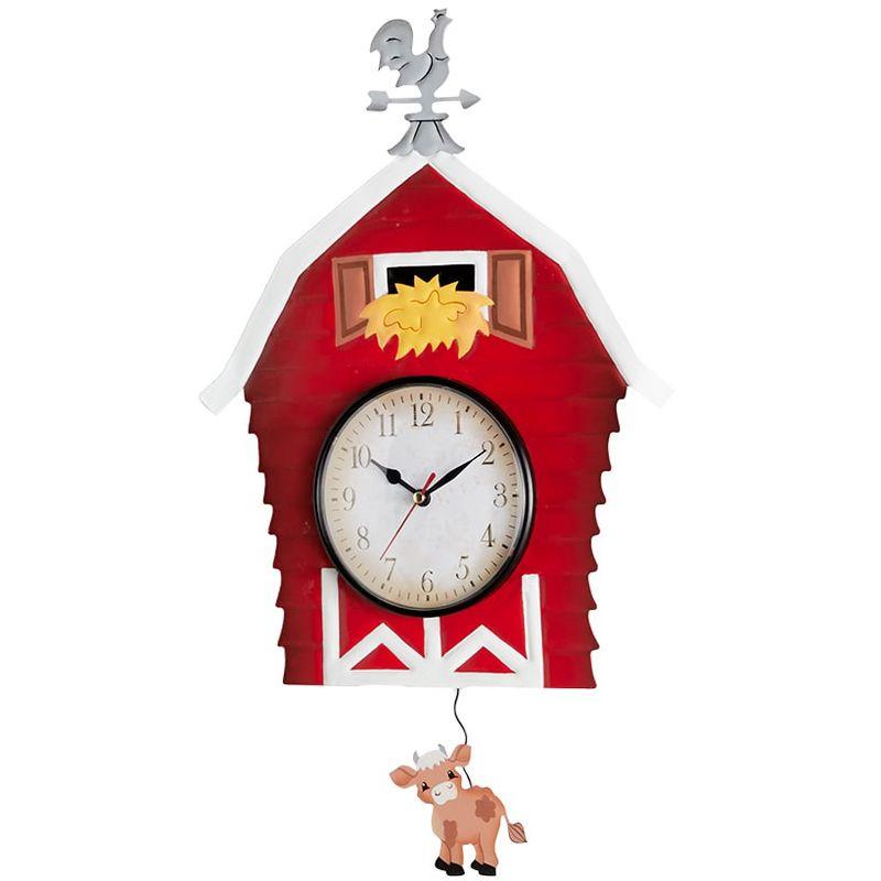 The Lakeside Collection Clock Pendulum Country Theme Cow Pig Barn Rooster - Barn