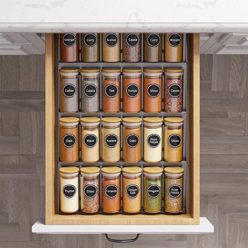 SpaceAid 24-Piece Spice Jar Set with Bamboo Lids and Labels, Empty 4oz Glass Bottles, Minimalist Farmhouse Style Stickers, Funnel, and Seasoning Containers for Spice Racks, Cabinets, and Drawers