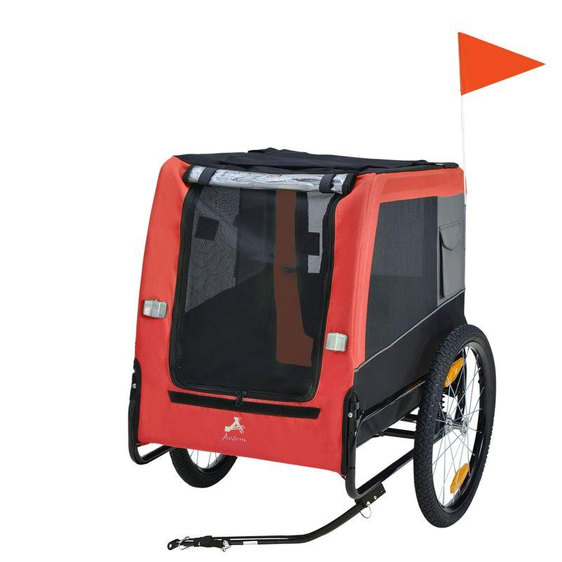 Aosom Dog Bike Trailer with Suspension System, Hitch for Medium Dogs, Dog Wagon & Dog Trailer for Bicycle with Storage Pocket, Red