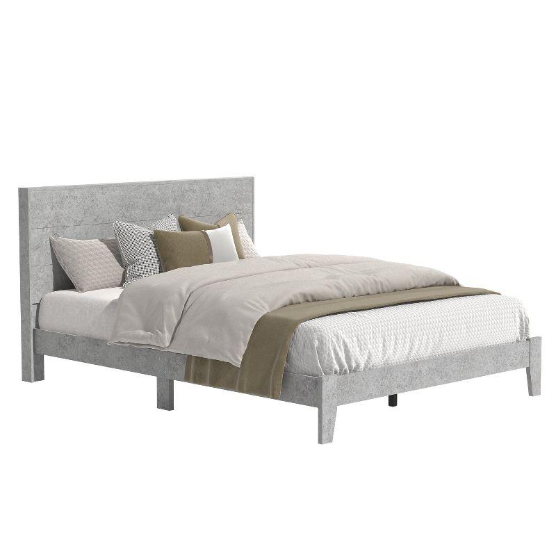 Galano Layton Wood Frame Queen Platform Bed with Headboard in Knotty Oak, Dusty Gray Oak, White, Black, Oslo Oak, Concrete Gray