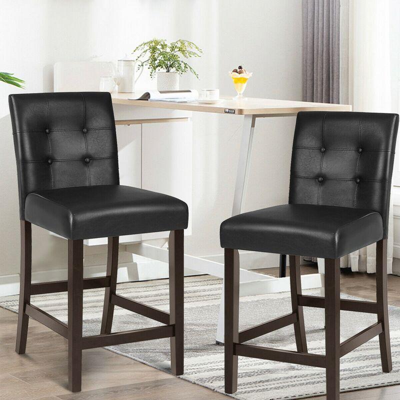 Costway Set of 2 Bar Stools 25inch Counter Height Barstool Pub Chair Rubber Wood Black