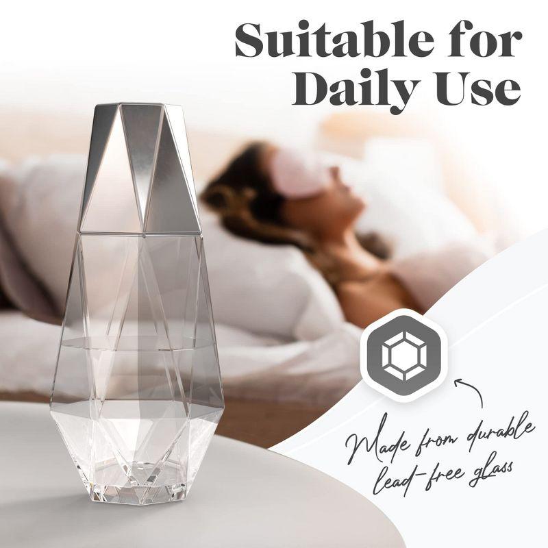 Fifth Avenue Crystal Geometric Bedside Night Water Carafe and Tumbler Lid, 2-Piece,Silver
