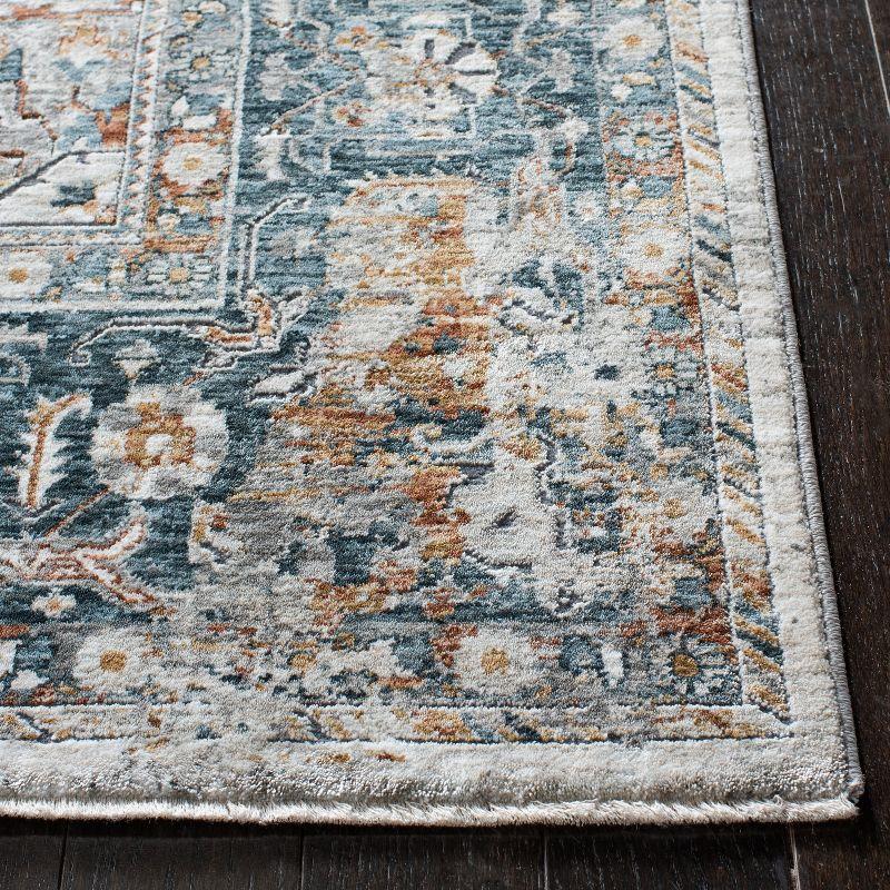 Ivory and Light Blue Square Hand-Knotted Wool Area Rug