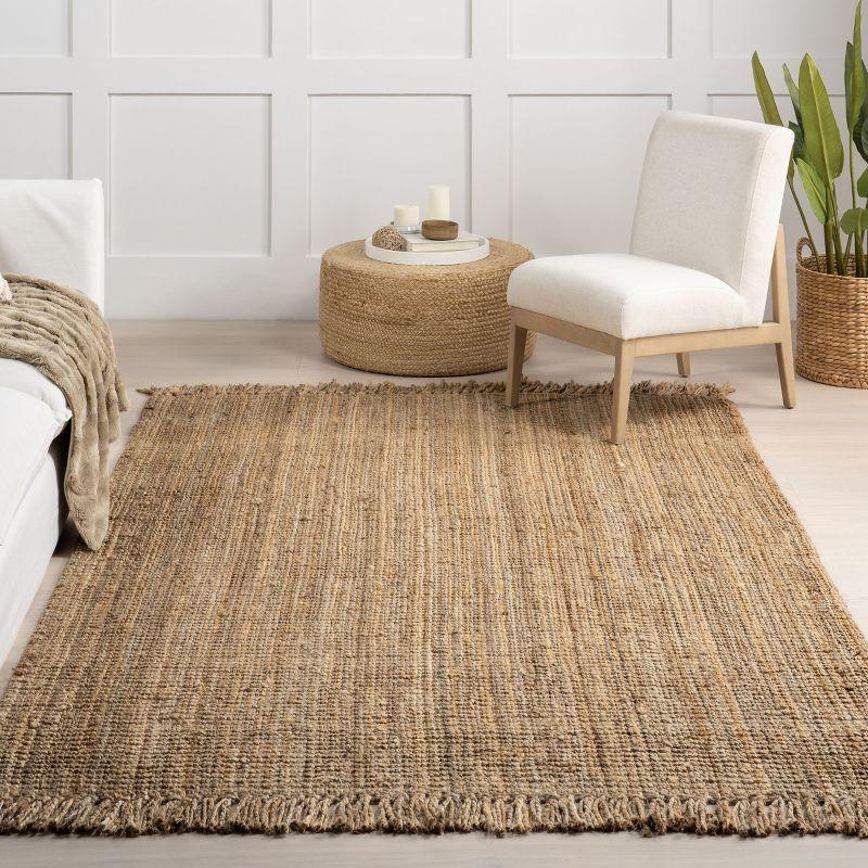 Nuloom 4 Square Daniela Jute Tassel Hand Woven Indoor Area Rug, Natural, Solid Chunky Farmhouse Design, Natural Fiber BedroomLiving Room