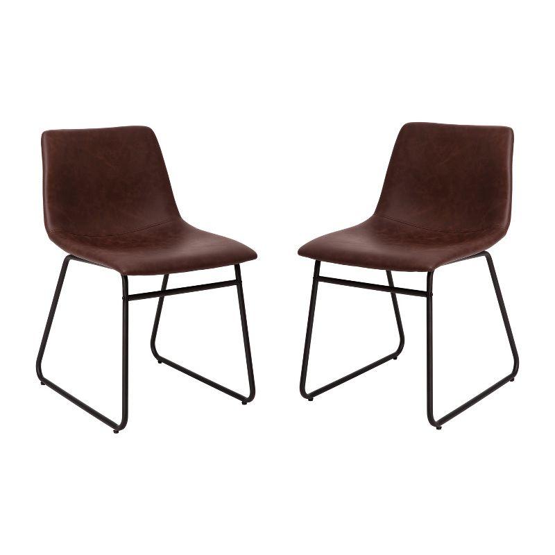 Emma and Oliver 18 Inch Indoor Dining Table Chairs, Dark Brown LeatherSoft/Black Frame-Set of 2