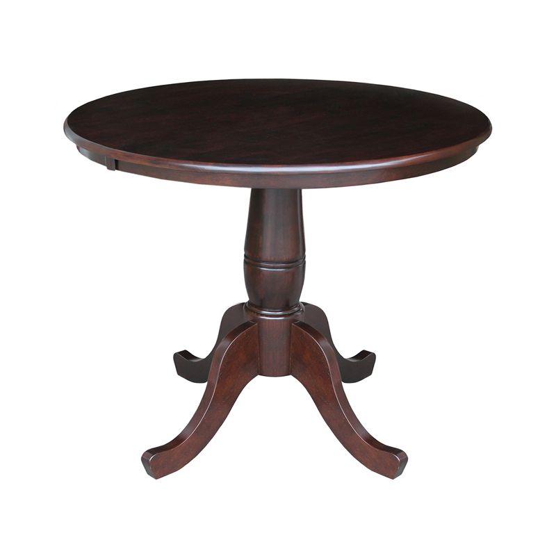 36" Round Top Pedestal Dining Table Dark Brown - International Concepts: Solid Wood, Kitchen Table