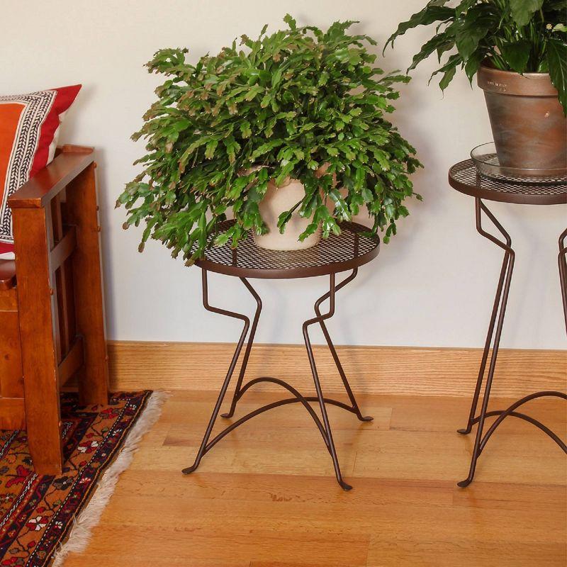 18.5"Hx16"W Round Roman Bronze Wrought Iron Capri Plant Stand Powder Coated - ACHLA Designs: Multi-Use, Perforated Top, Indoor/Outdoor