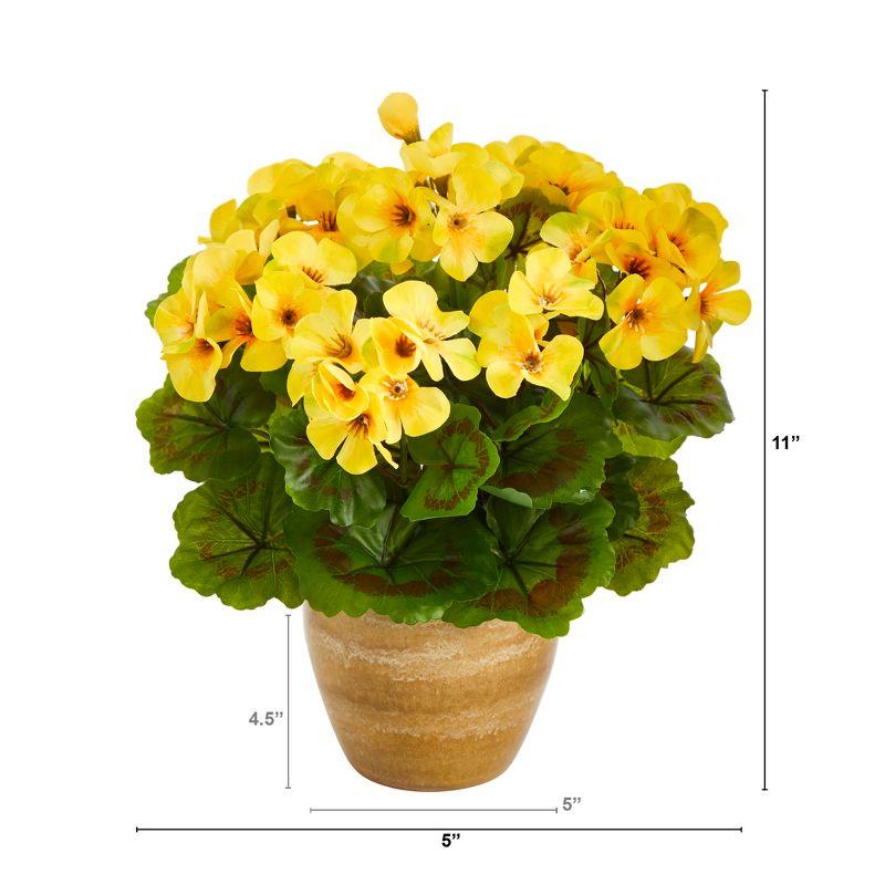 Nearly Natural 11-in Geranium Artificial Plant in Ceramic Planter UV Resistant (Indoor/Outdoor), Yellow