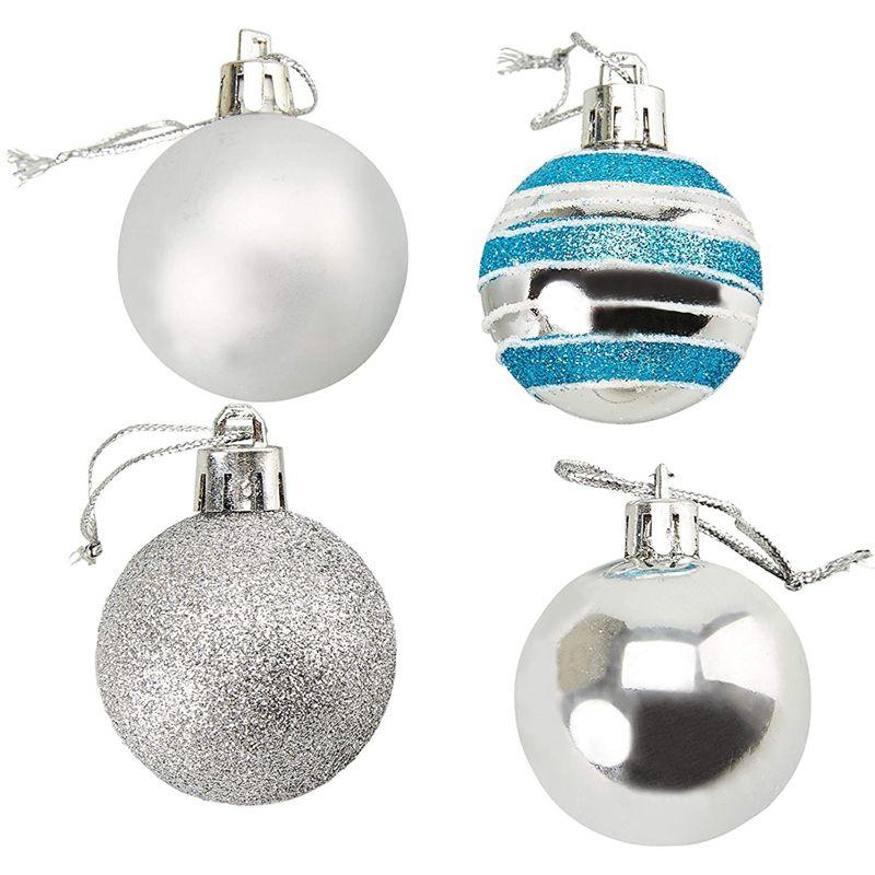 36-Pack Silver and Blue Shatterproof Christmas Tree Ornaments