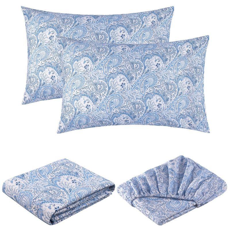 Queen Paisley Blue Microfiber 4-Piece Deep Pocket Sheet Set