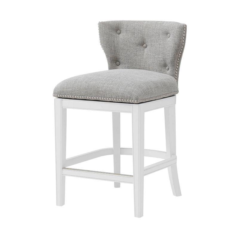 Set of 2 Miranda Swivel Counter Height Barstools White - Alaterre Furniture: Linen Fabric, Nailhead Trim, Memory Return-Swivel