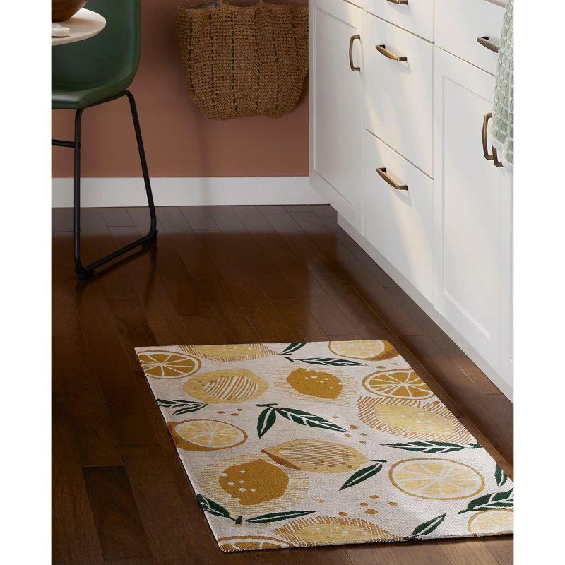 Cream Lemon Print Washable Non-Slip Kitchen Mat 24"x40"