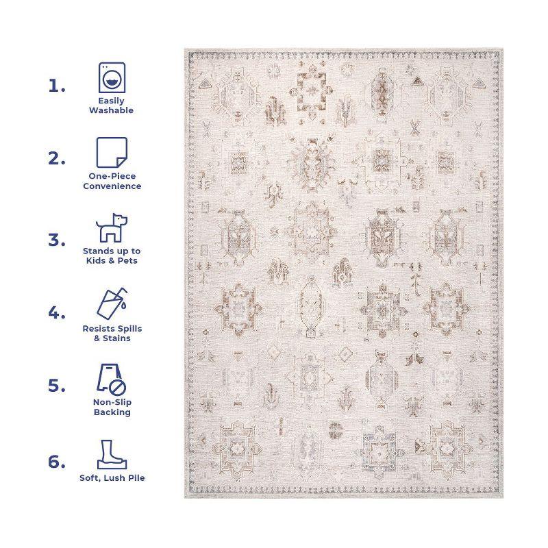 Nuloom Krystin Medallion 4x6 Machine Washable Indoor Area Rug for Living Room Bedroom Dining Room Kitchen, Beige/Ivory