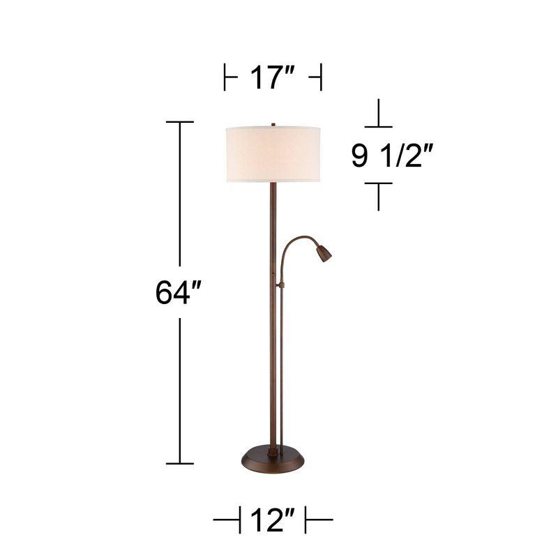 Possini Euro Design Traverse Modern Floor Lamp with LED Gooseneck Reading Light 64" Tall Oil Rubbed Bronze Oatmeal Drum Shade for Living Room Bedroom
