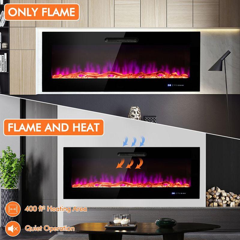 Costway 50'' Electric Fireplace Recessed Wall Mounted Heater W/ Decorative Crystal & Log