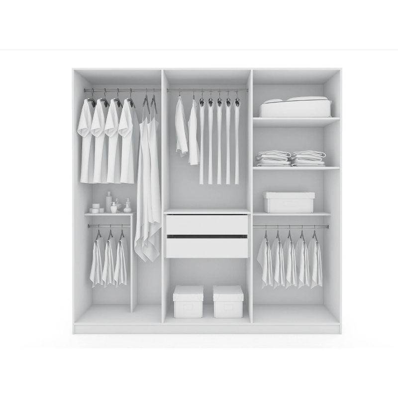 Gramercy Wardrobe Armoire Closet White - Manhattan Comfort: Bedroom Storage, 2 Drawers, 6 Doors