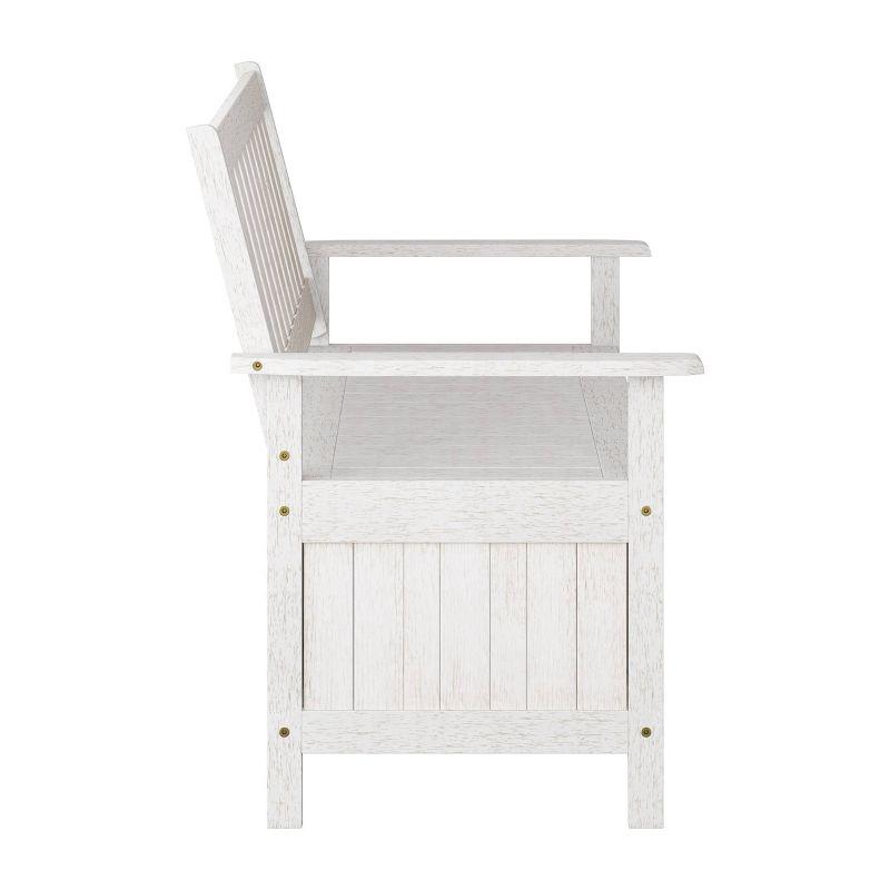 Outdoor Storage Bench - Whitewash - CorLiving: Hardwood Patio Seating with Armrests & Water-Resistant Finish