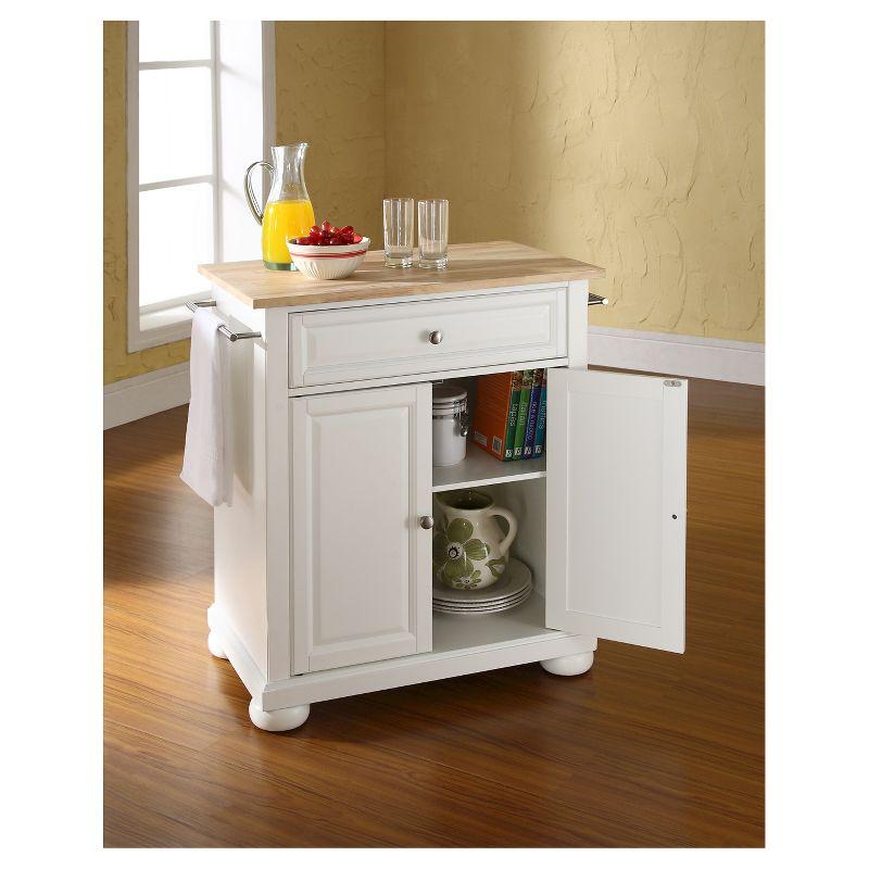 Alexandria Natural Wood Top Portable Kitchen Island - White - Crosley: Hardwood Frame, Adjustable Shelves, Locking Casters