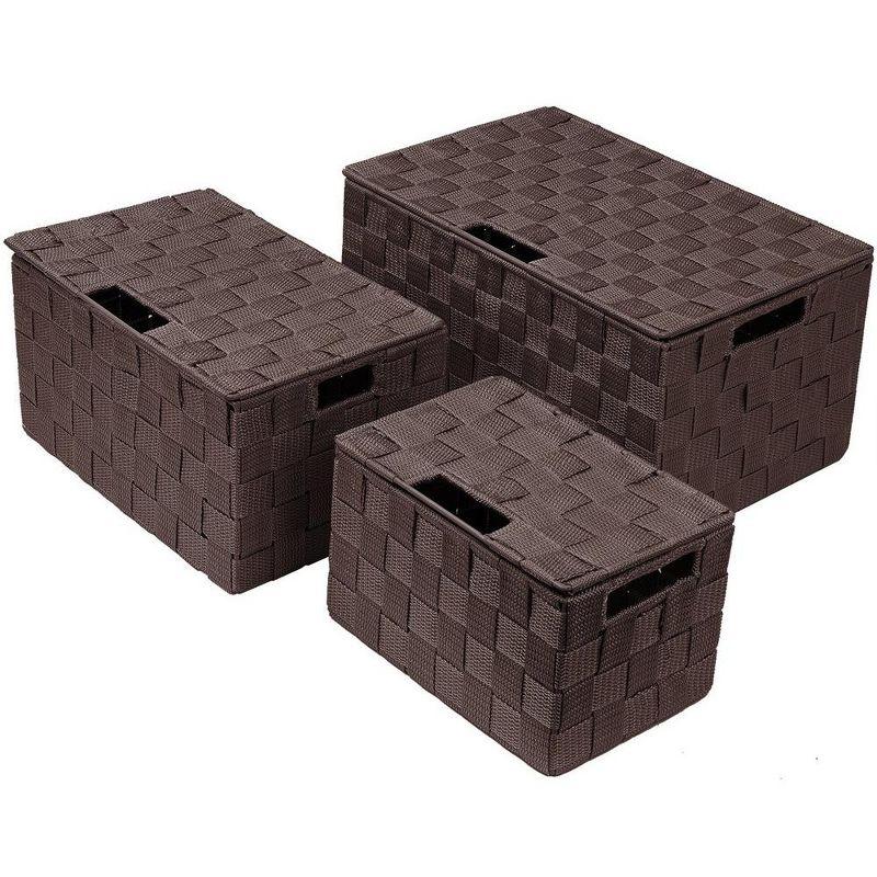 Sorbus 3 Piece Decorative Stackable Woven Basket with Lid and Built-in Carry Handles - Great for Storage and Organization