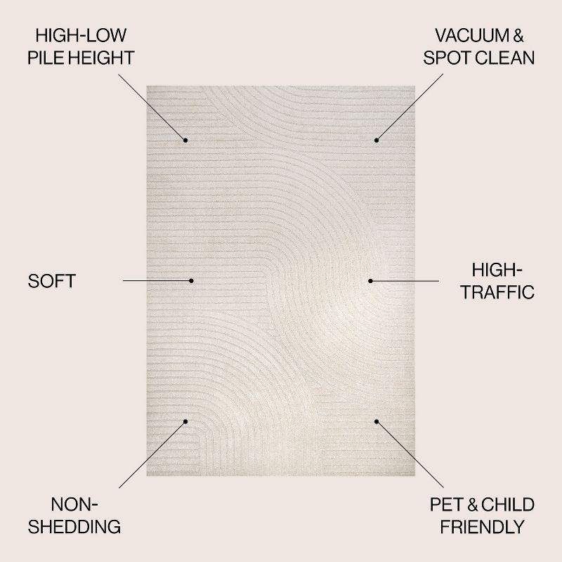 JONATHAN Y Hallie High-Low Minimalist Curve Geometric Ivory/Cream 4 ft. x 6 ft. Indoor/Outdoor Area Rug