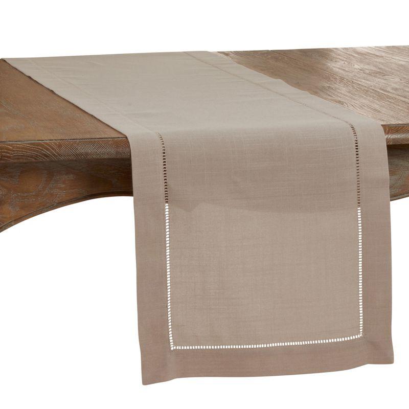 Taupe Greige Polyester Hemstitch Border Table Runner