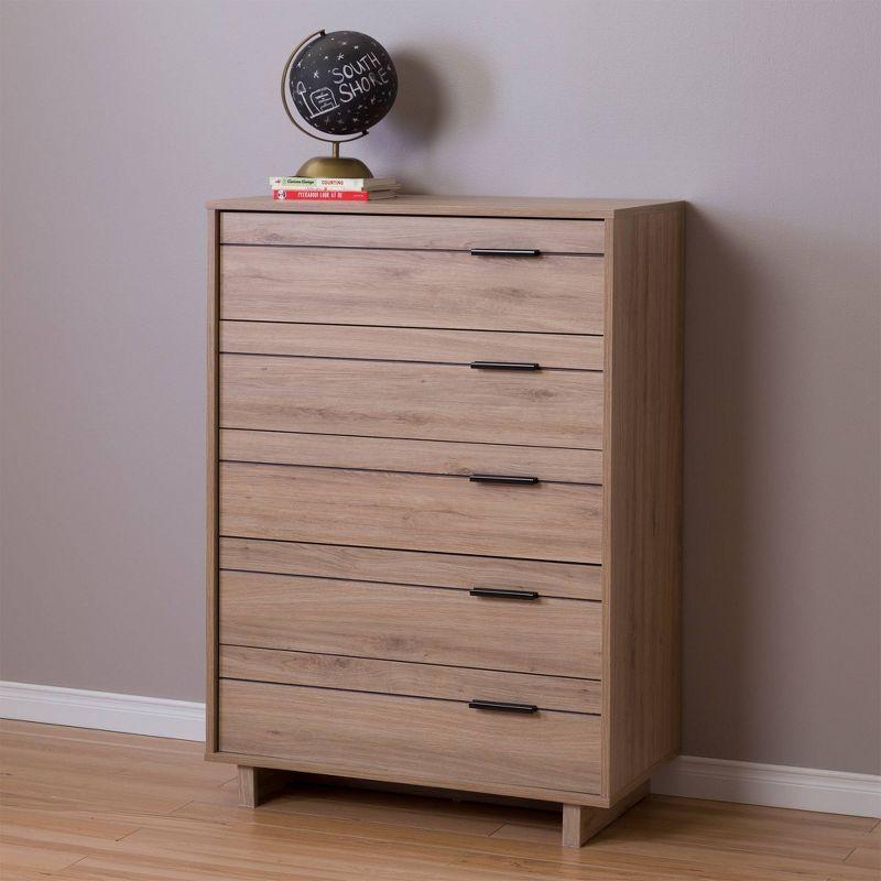 Fynn 5 Drawer Kids' Chest Rustic Oak - South Shore: Tall Dresser for Bedroom, Vertical Dressers, Farmhouse Style