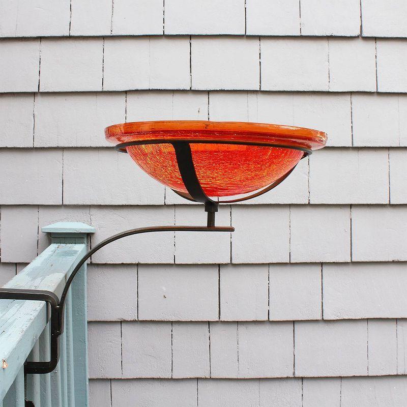 13.7" Reflective Crackle Glass Birdbath Bowl with Rail Mount Bracket Mandarin Orange- Achla Designs