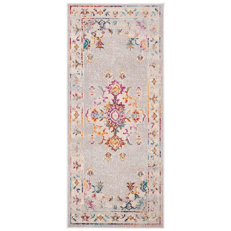 Elegant Grey & Cream Oriental Runner Rug - Synthetic, Hand-Knotted 2'2" x 5'