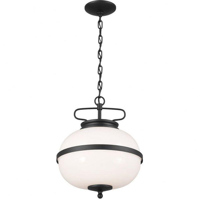 Opal Glass and Textured Black 12" Globe Pendant Light