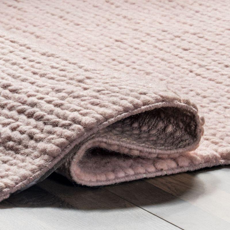 Nuloom 4x6 Penelope Wool Braided Handmade Indoor Area Rug, Pink, Solid Rustic Farmhouse Style, For Bedroom, Living Room, Hallway, Entryway
