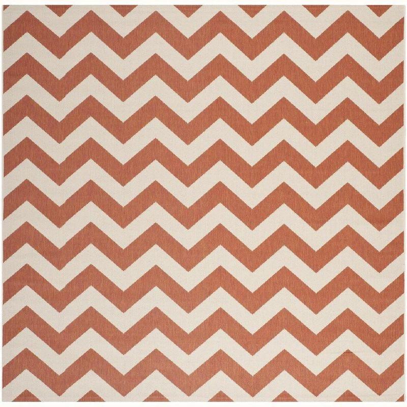 Terracotta and Beige Square Synthetic Outdoor Accent Rug