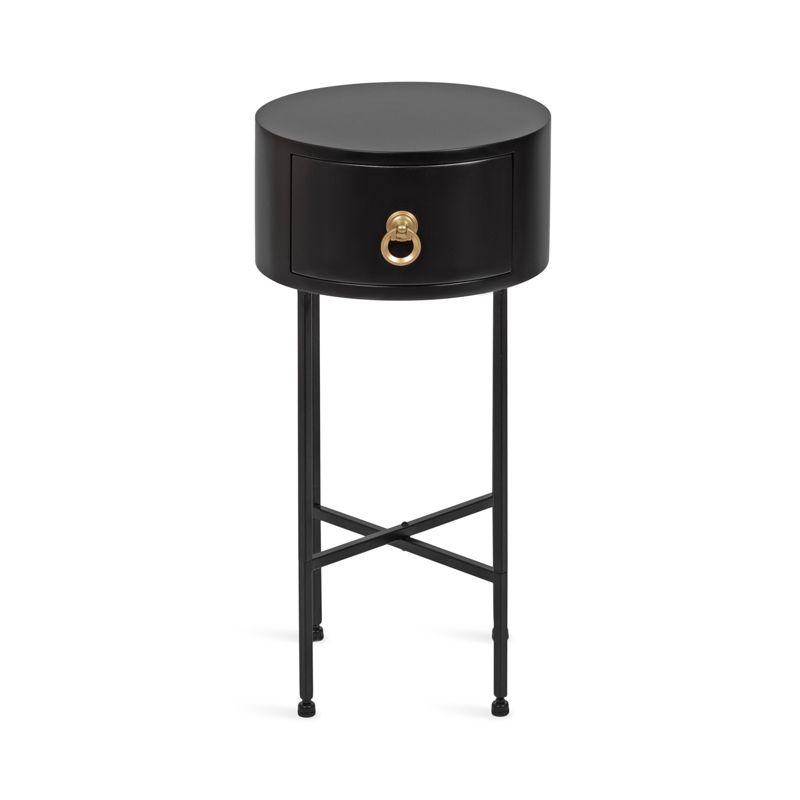 Black and Gold Round Wood Side Table with Storage