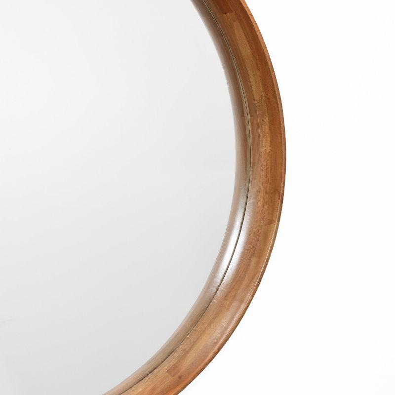 Natural Rubberwood Frame Round Wall Mirror