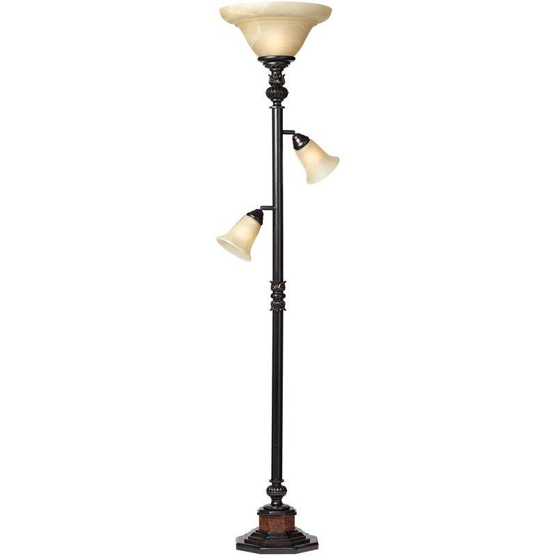 Bronze 72" Torchiere Floor Lamp with Alabaster Glass Shades