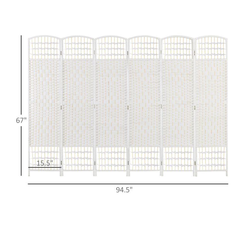 HOMCOM 6 Panel Room Divider Folding Privacy Screen, 5.6' Room Separator, Wave Fiber Freestanding Partition Wall Divider for Rooms, White