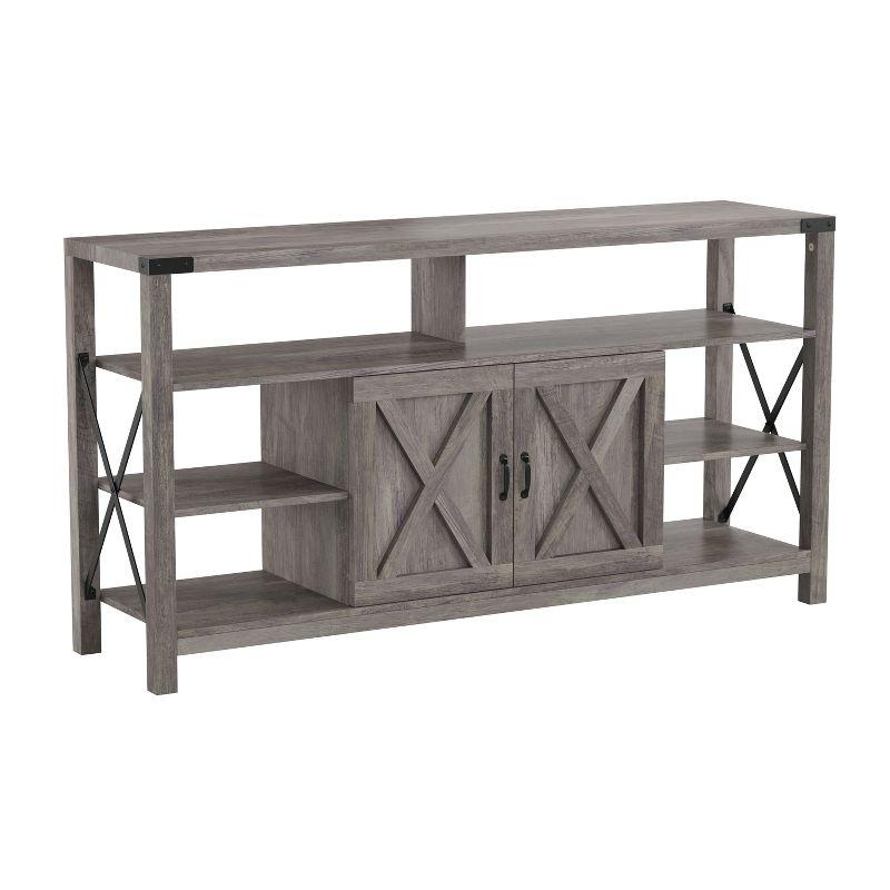 Flash Furniture Wyatt 60" Modern Farmhouse Tall TV Console Cabinet with Storage Cabinets and Shelves for TV's up to 60", Gray Wash