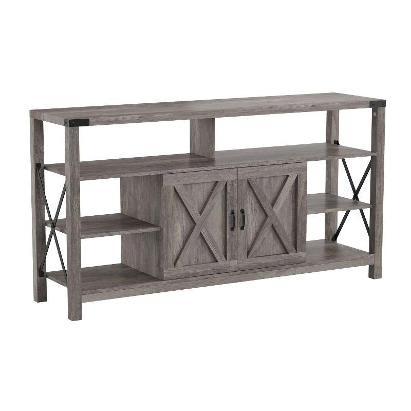 Wyatt 60" Gray Wash Modern Farmhouse TV Console with Cabinet Storage