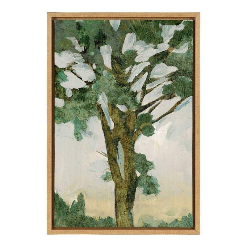 16" x 23" Green Tree Line Framed Canvas Wall Art