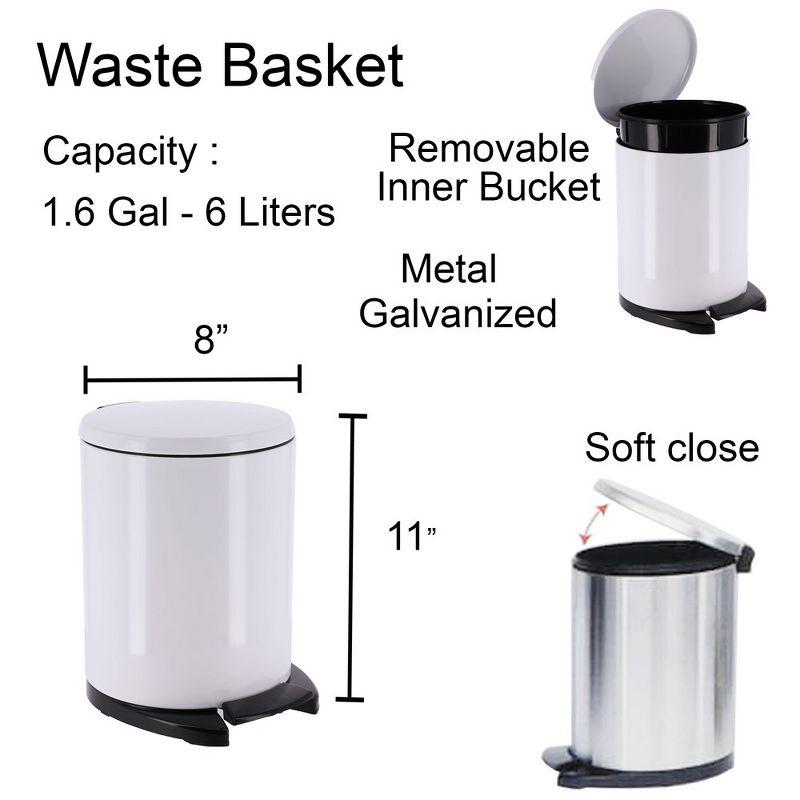 Evideco French Home Goods Soft Close Lid Round Metal Step Trash Can Waste Bin 6-liters-1.6-gal.