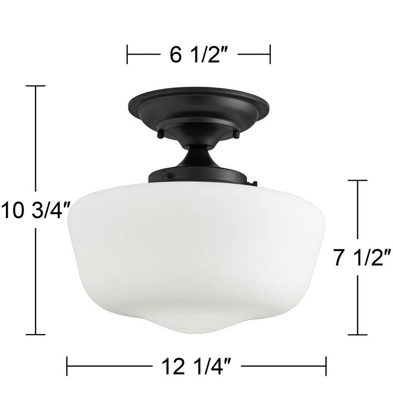 Regency Hill Modern Schoolhouse Farmhouse Ceiling Light Semi Flush Mount Fixture 12 1/4" Wide Black White Glass Shade for Bedroom Kitchen Living Room