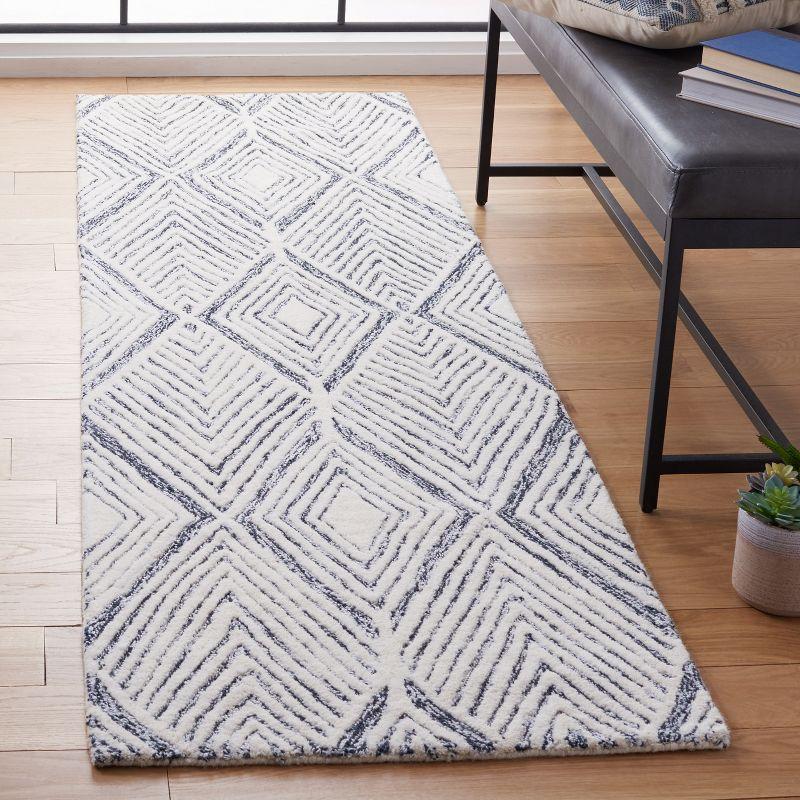 Ivory and Charcoal Abstract Handmade Wool Runner Rug