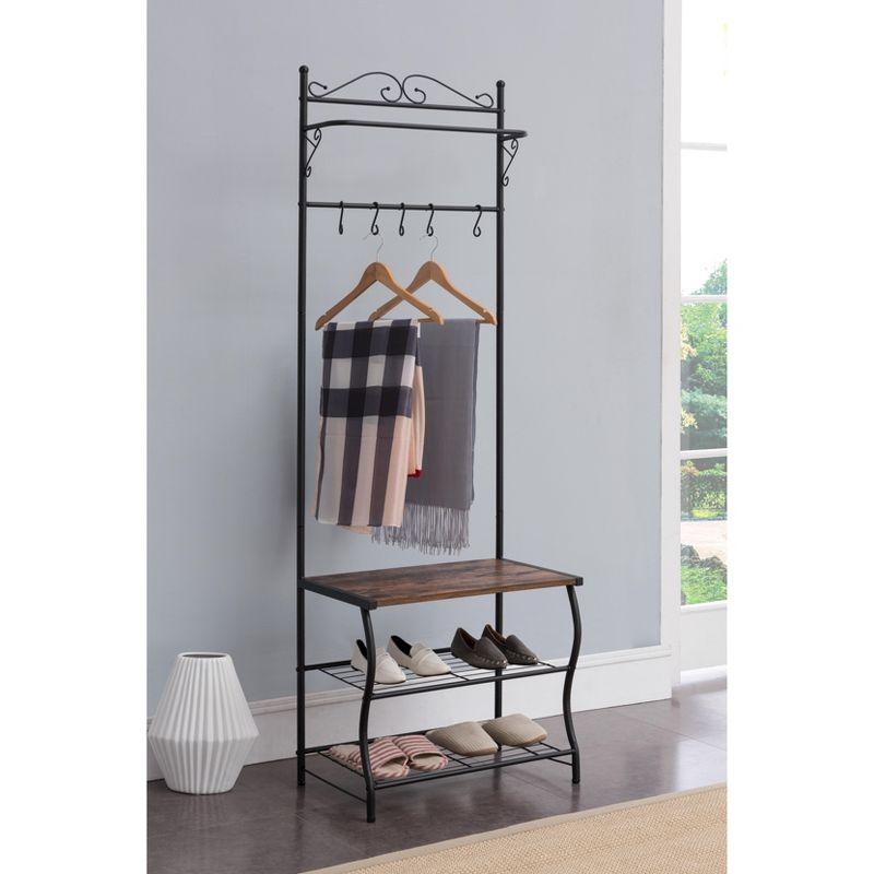 Kings Brand Furniture Brentwood Entryway Shoe Bench, Coat Rack, Hall Tree Storage Organizer with Hooks, Black